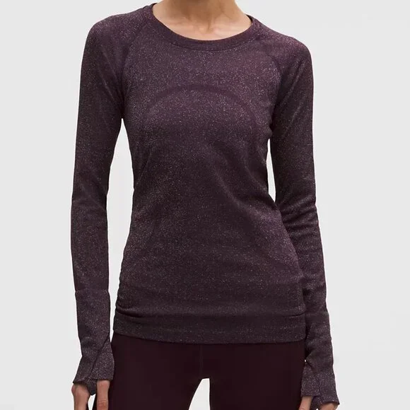 BNWT Lululemon Swiftly Tech Long Sleeve 2.0, Sparkle, Black Plum/Rainbow Lurex - Picture 1 of 6